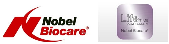 Sigla producătorului Nobel Biocare și insigna de garanție Lifetime Warranty