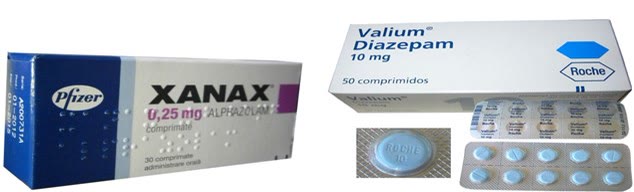 Cutii de Xanax (alprazolam) și Valium (diazepam), exemple de sedative orale administrate înainte de procedură
