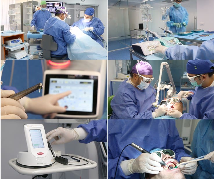 Aparatura chirurgicală Implantodent: piezotom, unitate laser cu ecran tactil, fiziodispenser și echipa în timpul intervențiilor