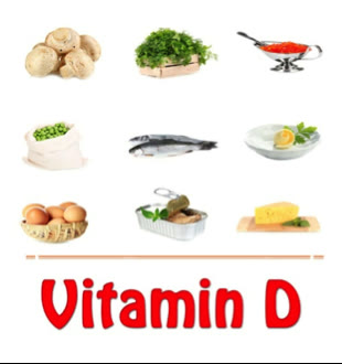 Planșă cu alimente bogate în vitamina D: ciuperci, icre, pește, ouă, conserve de pește și unt