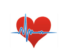 Ilustrație cu o inimă roșie străbătută de un traseu EKG