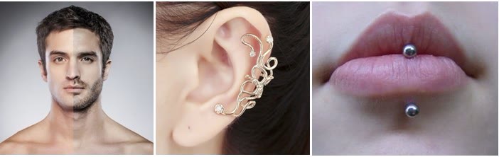 Bărbat proaspăt bărbierit, cercel pe pavilionul urechii și piercing la buză — accesorii care trebuie îndepărtate