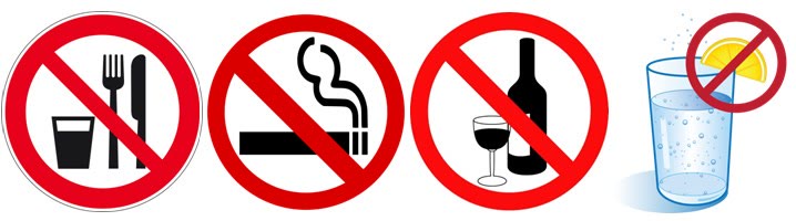 Semne de interdicție: fără mâncare, fără fumat, fără alcool și fără apă înainte de intervenție