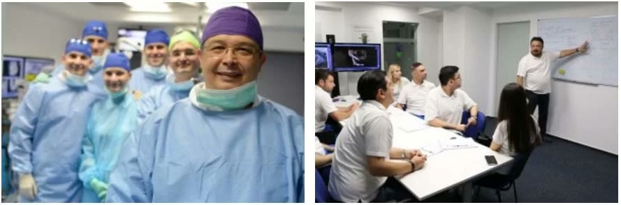 Echipa medicală Implantodent în blocul operator și în timpul unei sesiuni de pregătire profesională