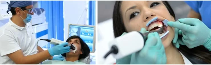Înregistrarea amprentei digitale intraorale cu camera scanerului, la două paciente, în cabinetul clinicii